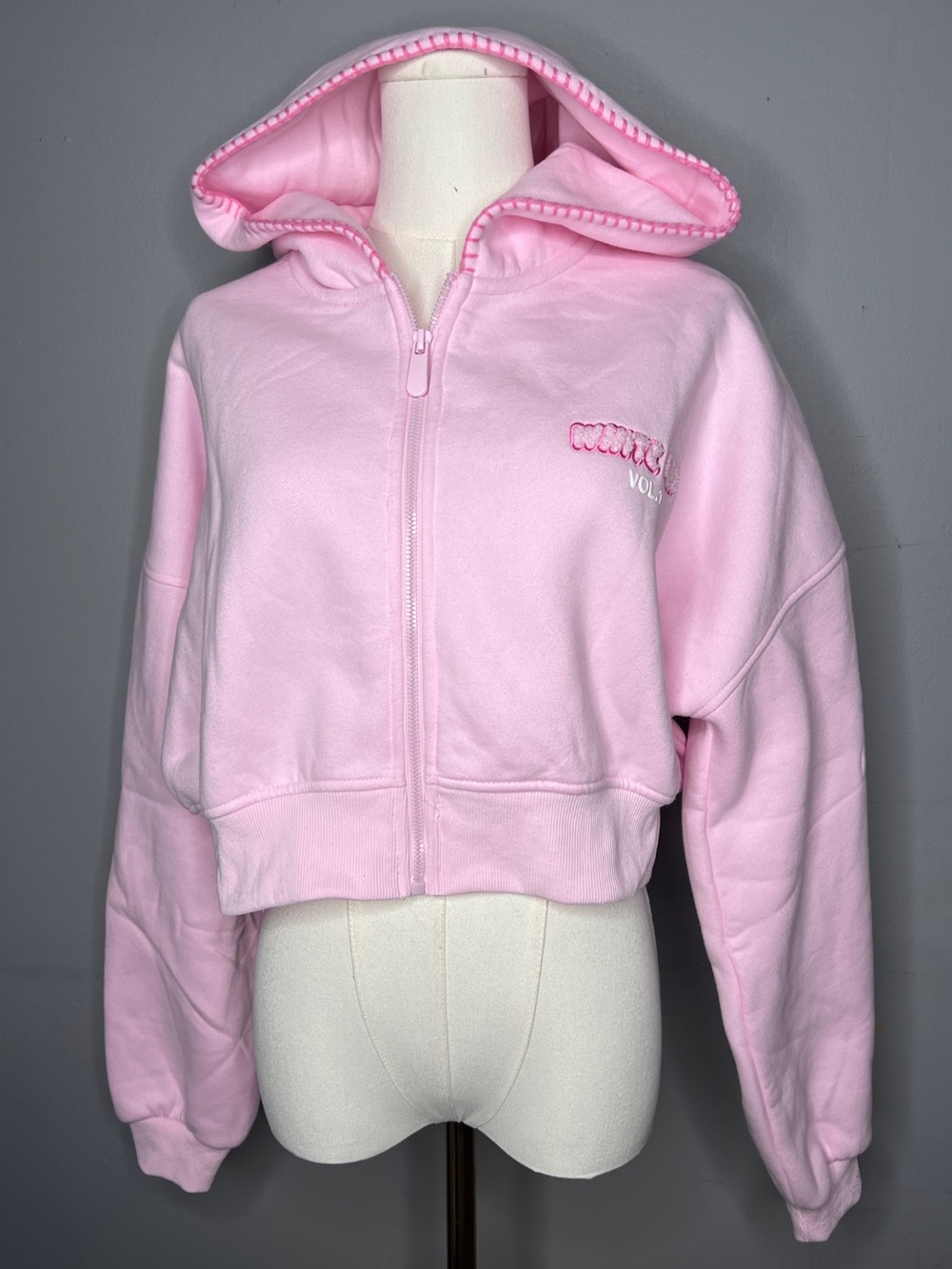 NWT! White Fox Boutique Vol. 1 Made With Love Pink Cropped Zip-Up Hoodie - L/XL